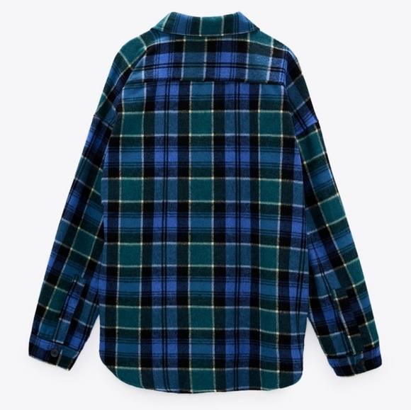 NWT ZARA | Blue Plaid Wool Blend Overshirt - Picture 10 of 11